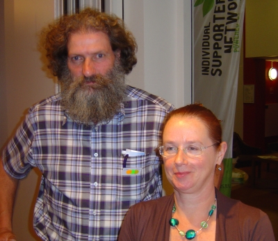 Jacqueline Cremers (secretary-General of the Eurean Greens) en Jan Breij van De Groenen